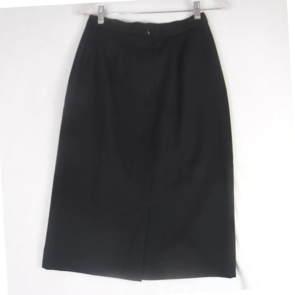 VTG Classic‎ Black Wool Blend Pencil Skirt Pleated Knee Length Size 10 Office